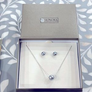Honora Boxed Set Cultured Black Pearl Studs & Necklace, Sterling Silver